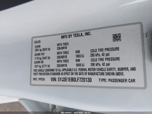 2020 TESLA MODEL 3 LONG RANGE DUAL MOTOR ALL-WHEEL DRIVE 1