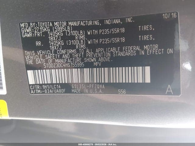 2017 TOYOTA SIENNA XLE 7 PASSENGER 9