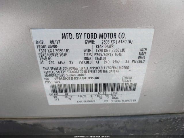 2017 FORD EXPLORER 9