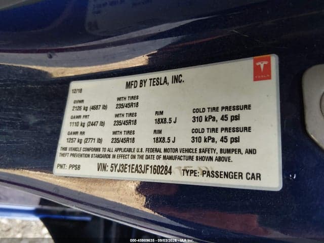 2018 TESLA MODEL 3 LONG RANGE/MID RANGE 9