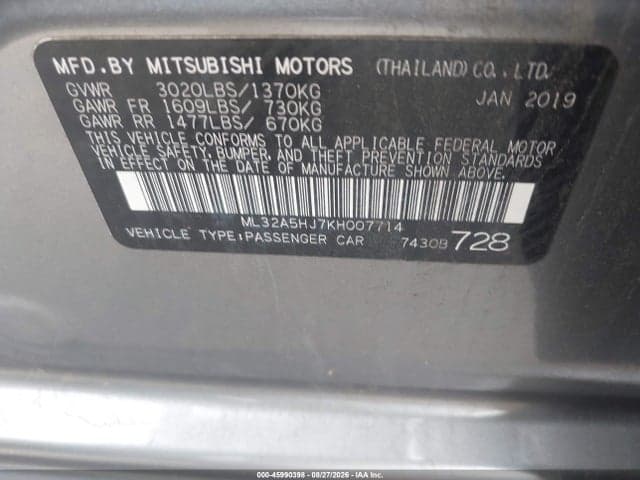 2019 MITSUBISHI MIRAGE LE 10