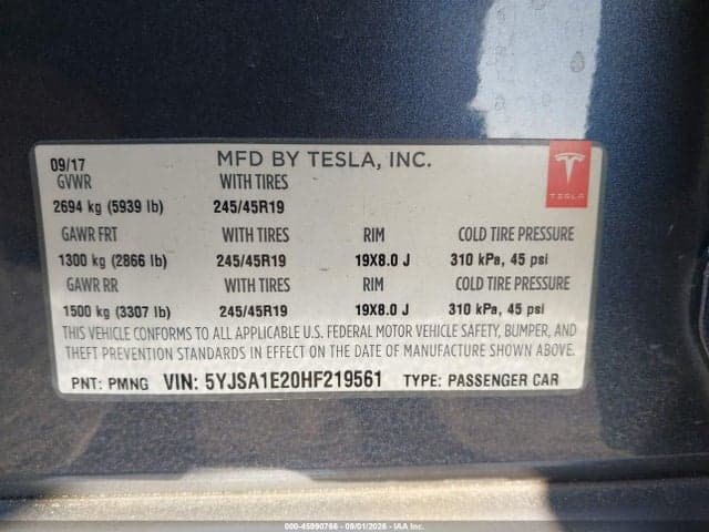 2017 TESLA MODEL S 100D/60D/75D/90D/P100D 9