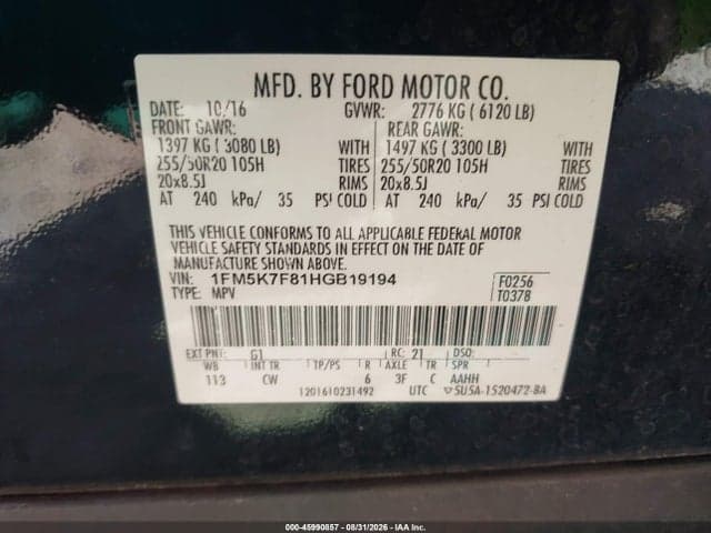 2017 FORD EXPLORER LIMITED 9