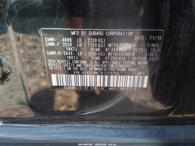 2019 SUBARU OUTBACK 2.5I LIMITED 9