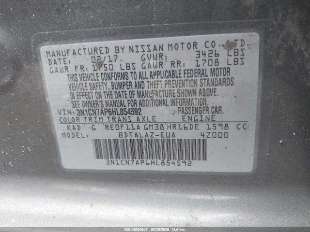 2017 NISSAN VERSA 1.6 S+ 9