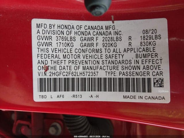 2020 HONDA CIVIC LX 9