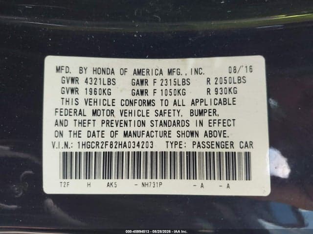 2017 HONDA ACCORD EX-L 9