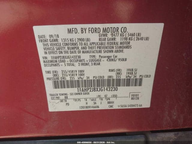 2018 FORD TAURUS LIMITED 9