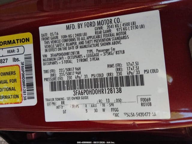 2017 FORD FUSION SE 9