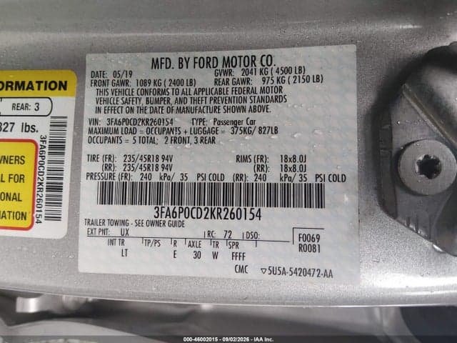 2019 FORD FUSION SEL 9