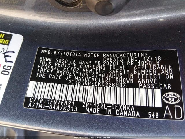 2019 TOYOTA COROLLA LE 9