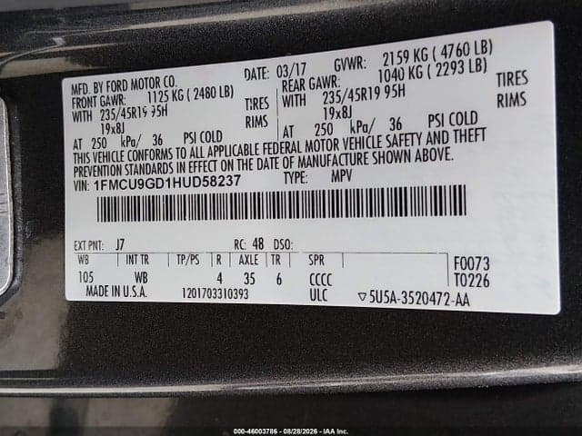 2017 FORD ESCAPE SE 9