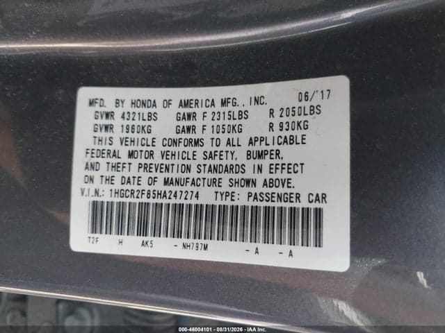 2017 HONDA ACCORD EX-L 9