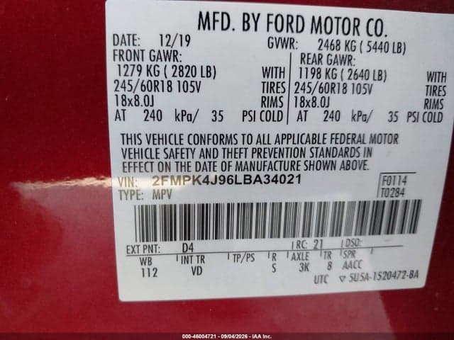 2020 FORD EDGE SEL 9