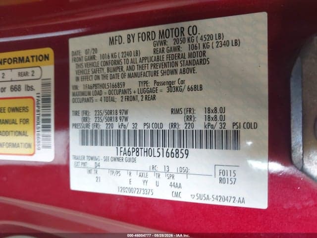 2020 FORD MUSTANG ECOBOOST FASTBACK 9