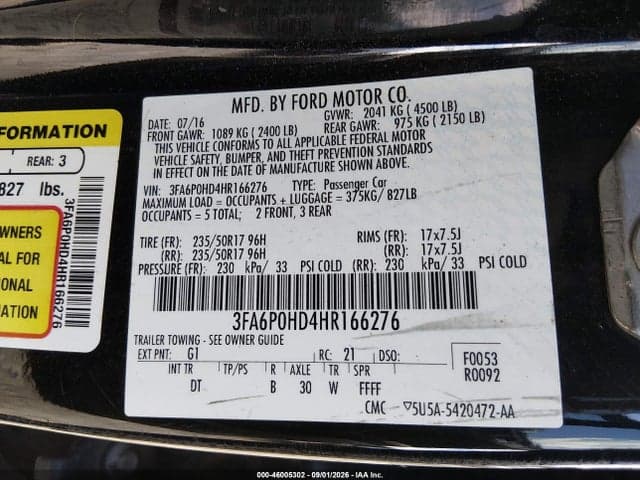 2017 FORD FUSION SE 9