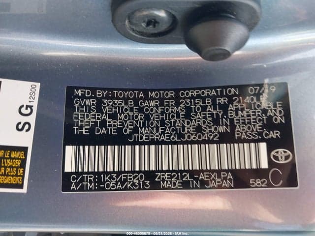2020 TOYOTA COROLLA LE 9