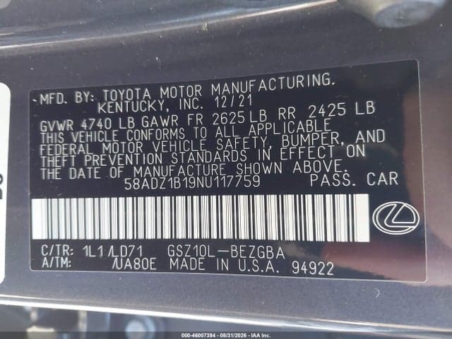 2022 LEXUS ES 350 9