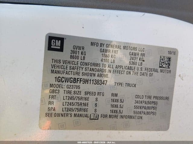 2017 CHEVROLET EXPRESS 2500 WORK VAN 9