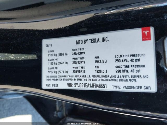 2018 TESLA MODEL 3 LONG RANGE/MID RANGE 9