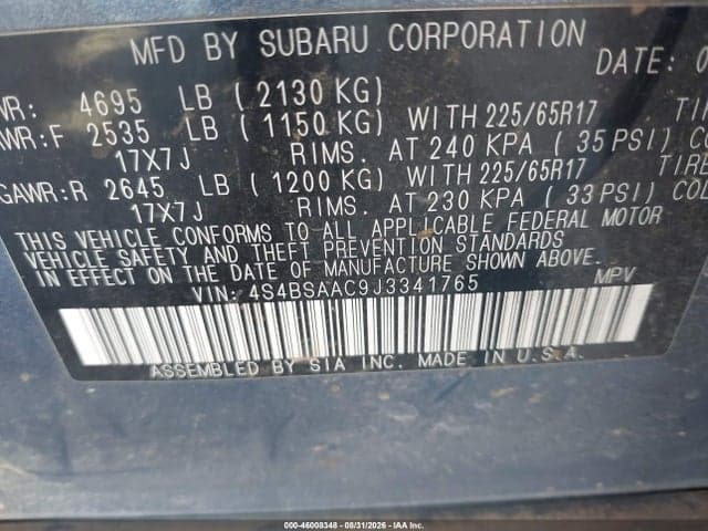 2018 SUBARU OUTBACK 2.5I 9