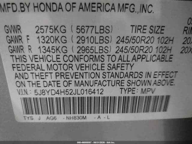 2018 ACURA MDX TECHNOLOGY PACKAGE ACURAWATCH PLUS PKG 9