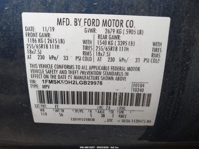 2020 FORD EXPLORER XLT 9