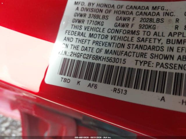2019 HONDA CIVIC LX 9