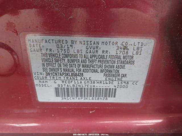 2019 NISSAN VERSA 1.6 SV 9