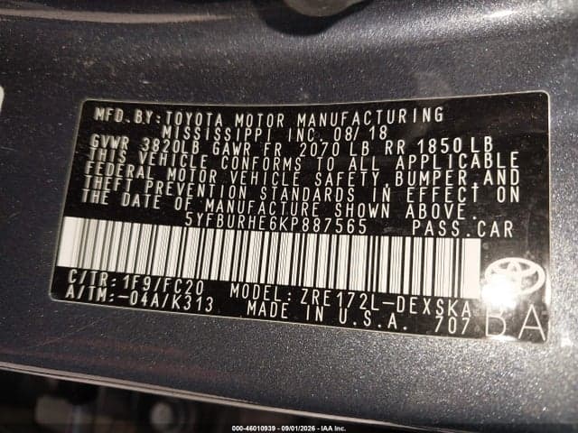 2019 TOYOTA COROLLA SE 9