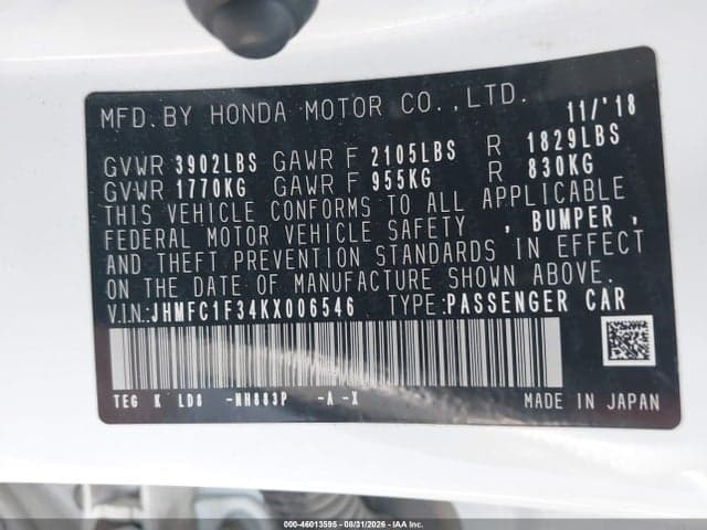 2019 HONDA CIVIC EX 9