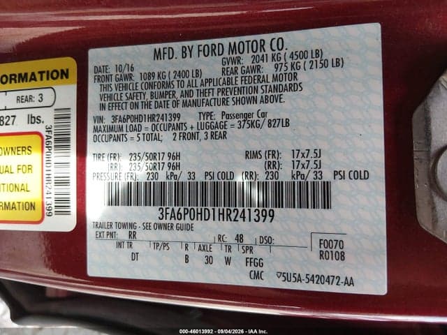 2017 FORD FUSION SE 9
