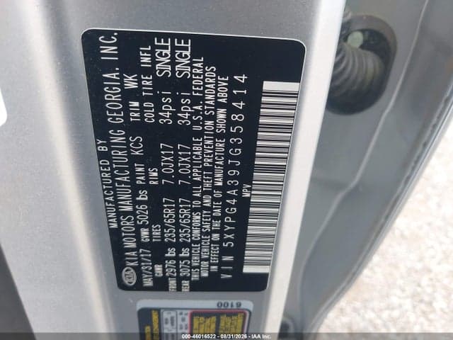 2018 KIA SORENTO 2.4L L 9