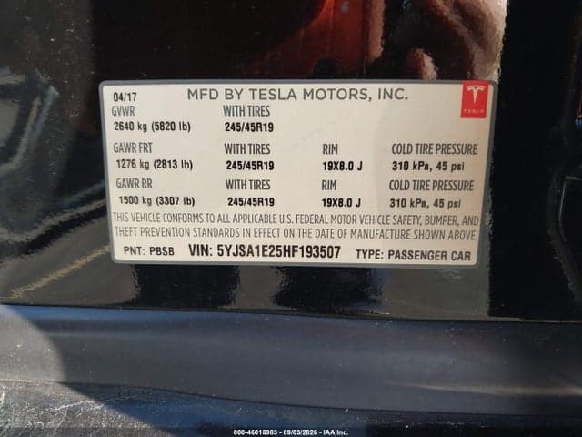 2017 TESLA MODEL S 100D/60D/75D/90D/P100D 3