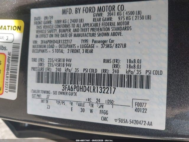 2020 FORD FUSION SE 9