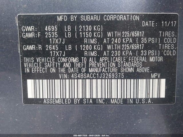 2018 SUBARU OUTBACK 2.5I PREMIUM 9