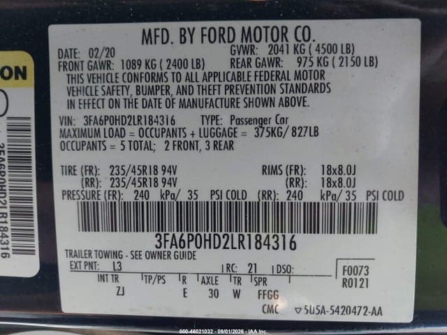 2020 FORD FUSION SE 9