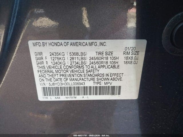 2020 ACURA MDX STANDARD 9