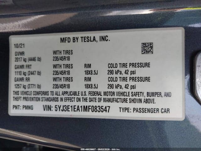 2021 TESLA MODEL 3 STANDARD RANGE PLUS REAR-WHEEL DRIVE 9