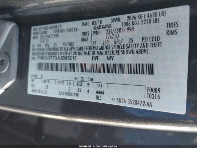 2018 FORD ESCAPE S 9