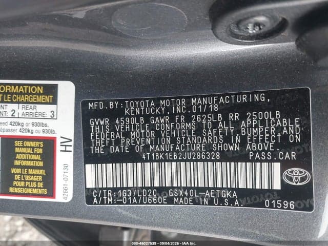 2018 TOYOTA AVALON XLE 9