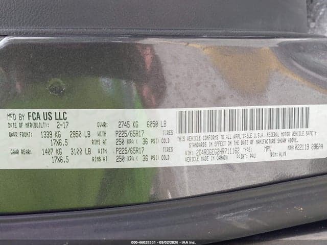2017 DODGE GRAND CARAVAN GT 9