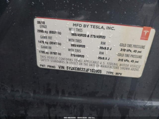 2018 TESLA MODEL X 100D/75D/P100D 9
