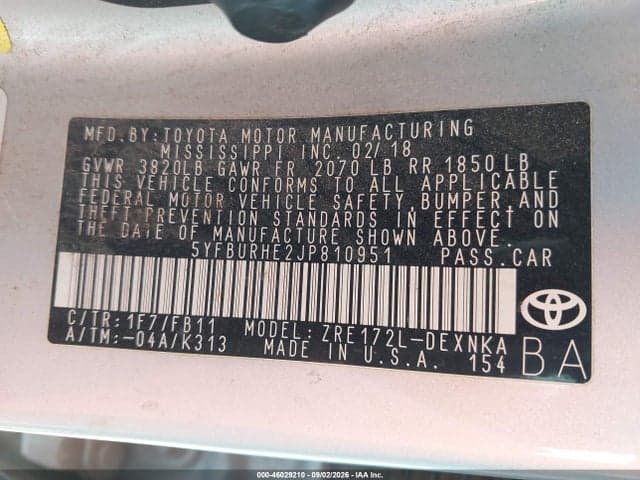 2018 TOYOTA COROLLA LE 9