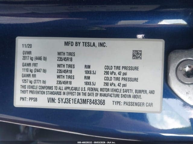 2021 TESLA MODEL 3 STANDARD RANGE PLUS REAR-WHEEL DRIVE 9