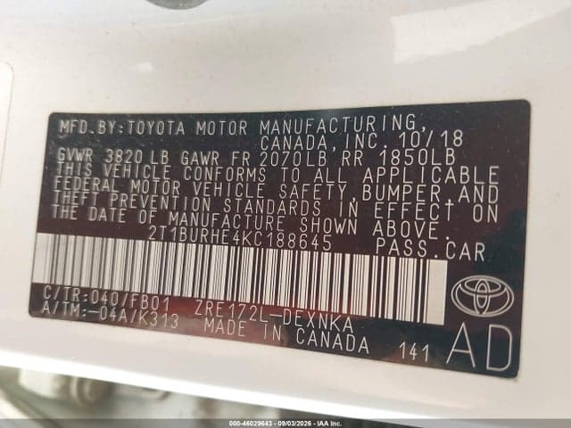 2019 TOYOTA COROLLA LE 9