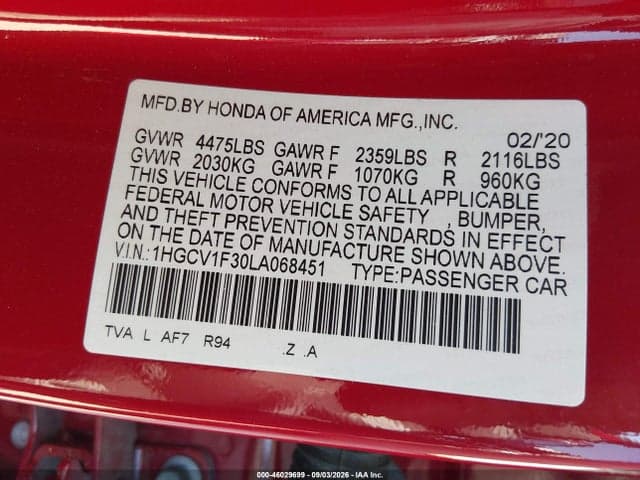 2020 HONDA ACCORD SPORT 9