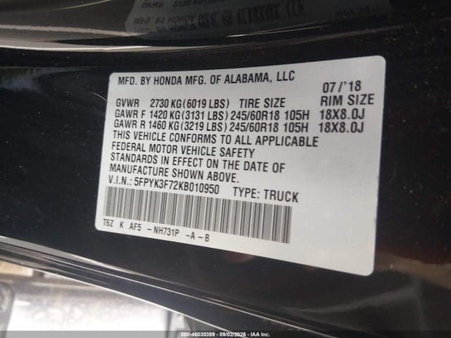 2019 HONDA RIDGELINE RTL-E 9