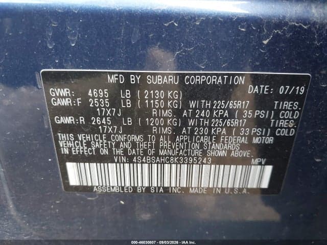 2019 SUBARU OUTBACK 2.5I PREMIUM 9