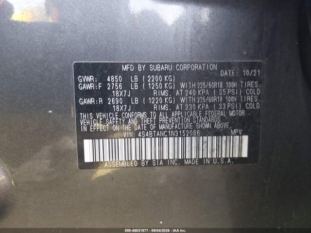 2022 SUBARU OUTBACK LIMITED 9
